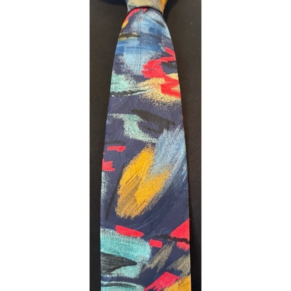 90’s Vintage ‘Land’s End’ Abstract Multicolor Print Silk Tie